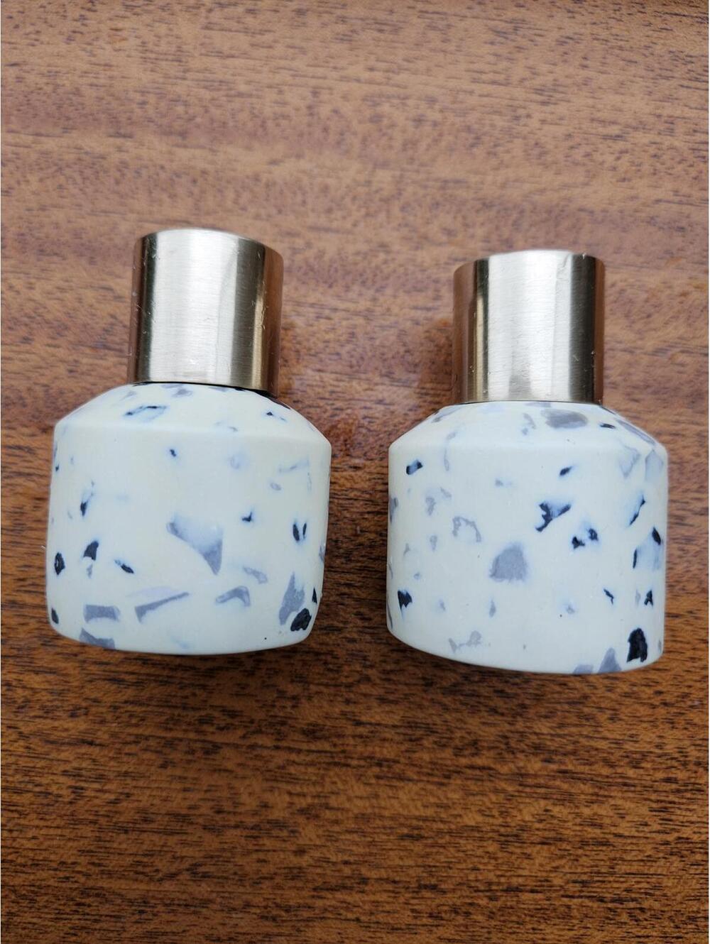 Modern Terrazzo Candle Holder Set | Minimalist Speckled Gold Taper Candle